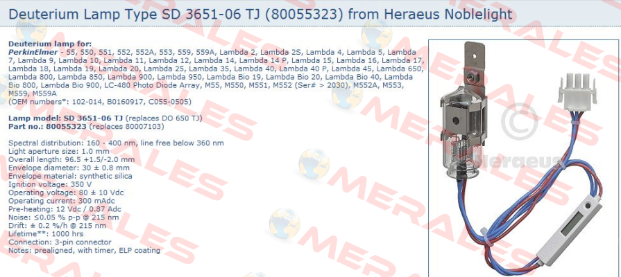DO 650 TJ, PN: 80007103 - obsolete - relaced by SD 3651-06 TJ  Heraeus