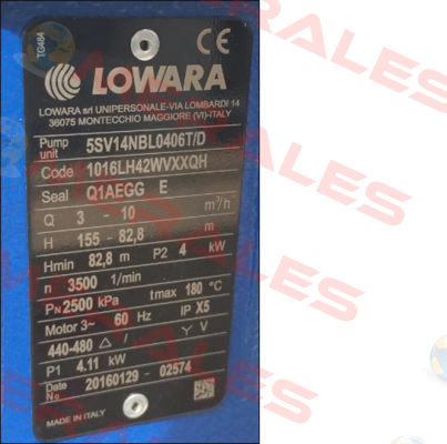 5SV14NBL0406T/D Lowara