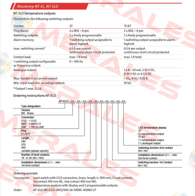 NT ELD-MS-G1/2-2M12/280-2K-90NC/150NO-2T Bühler Technologies