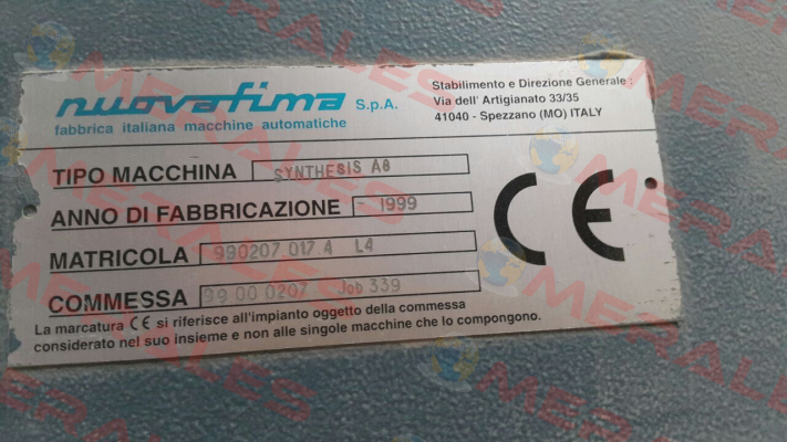 Packing Card For DVPP-10  Nuova Fima
