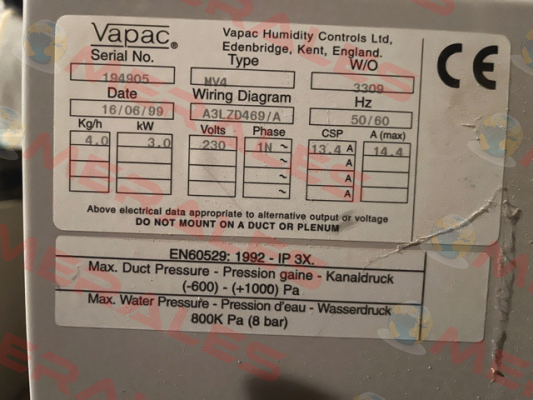 Type: MV4 W/O 3309 Vapac