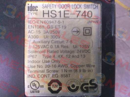 HS1E-740 SAFETY DOOR LOCK SWITCH IEC/EN 60947-5-1 - OEM Idec
